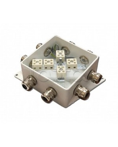 Коробка монтажная огнестойкая Гефест КМ-О (10к)-IP66-120х120, пять вводов в Симферополе Распределительные коробки Pintop.ru