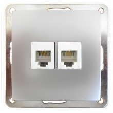 Розетка телефонная двойная 2хRJ-11 с накладкой (серебристый металлик) LK60 (865603-1)