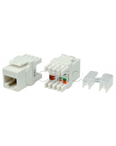 Вставка Keystone Jack RJ-45(8P8C) Hyperline KJ8-8P8C-C6A-180-WH в Симферополе Модули Keystone Pintop.ru
