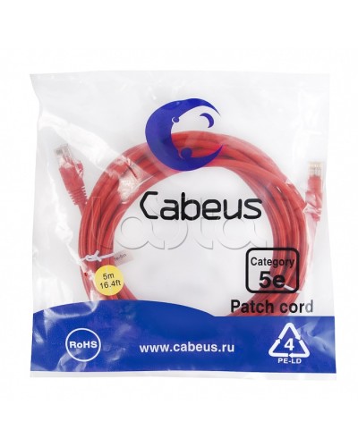 Патч-корд медный U/UTP кат.5е (5м) LSZH (красный) Cabeus (PC-UTP-RJ45-Cat.5e-5m-RD-LSZH) в Симферополе Патчкорды (медные) Pintop.ru