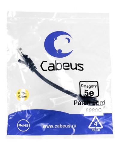 Патч-корд медный U/UTP кат.5е (0,15м) LSZH (черный) Cabeus (PC-UTP-RJ45-Cat.5e-0.15m-BK-LSZH) в Симферополе Патчкорды (медные) Pintop.ru