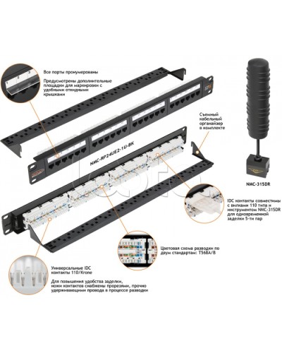 Патч-панель 19, 1U, 24xRJ45 NIKOMAX (NMC-RP24UD2-1U-BK) в Симферополе Патч панель Pintop.ru