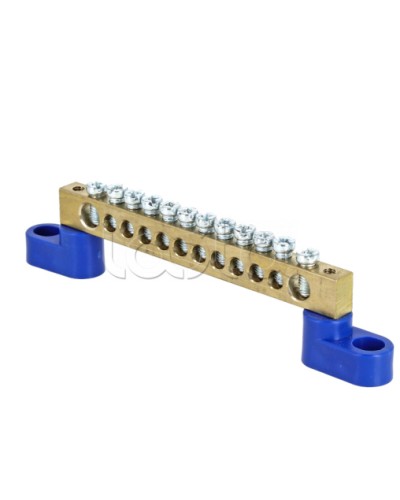Шина 0 N (8х12мм) 12 отверстий латунь 2 синих угловых изолятора EKF PROxima (sn0-125-12-2) в Симферополе Клеммные колодки Pintop.ru
